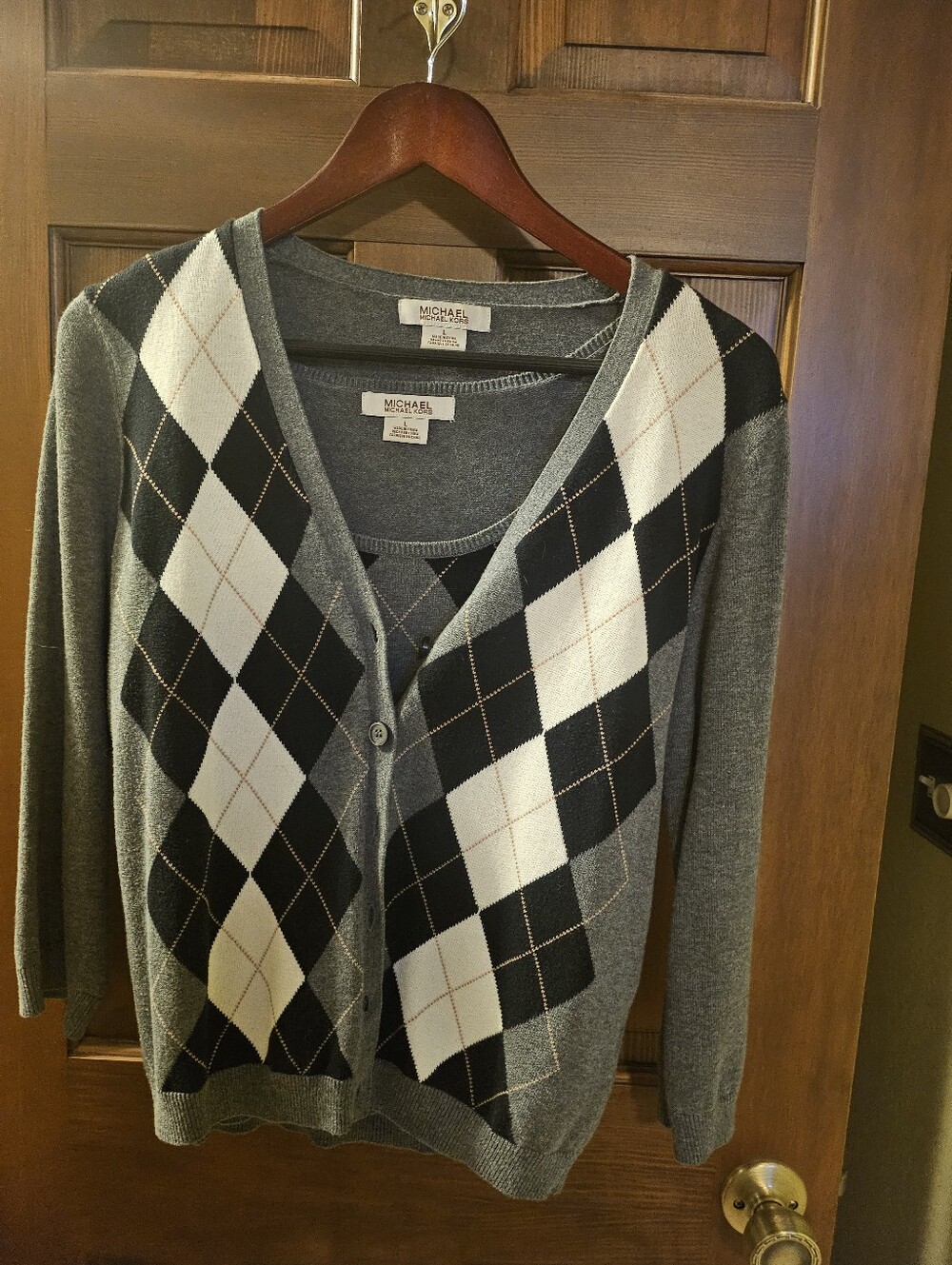 MICHAEL Michael Kors Gray Argyle Button-Front Cardigan